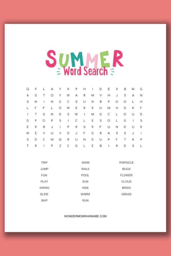 easy printable summer word search for kids