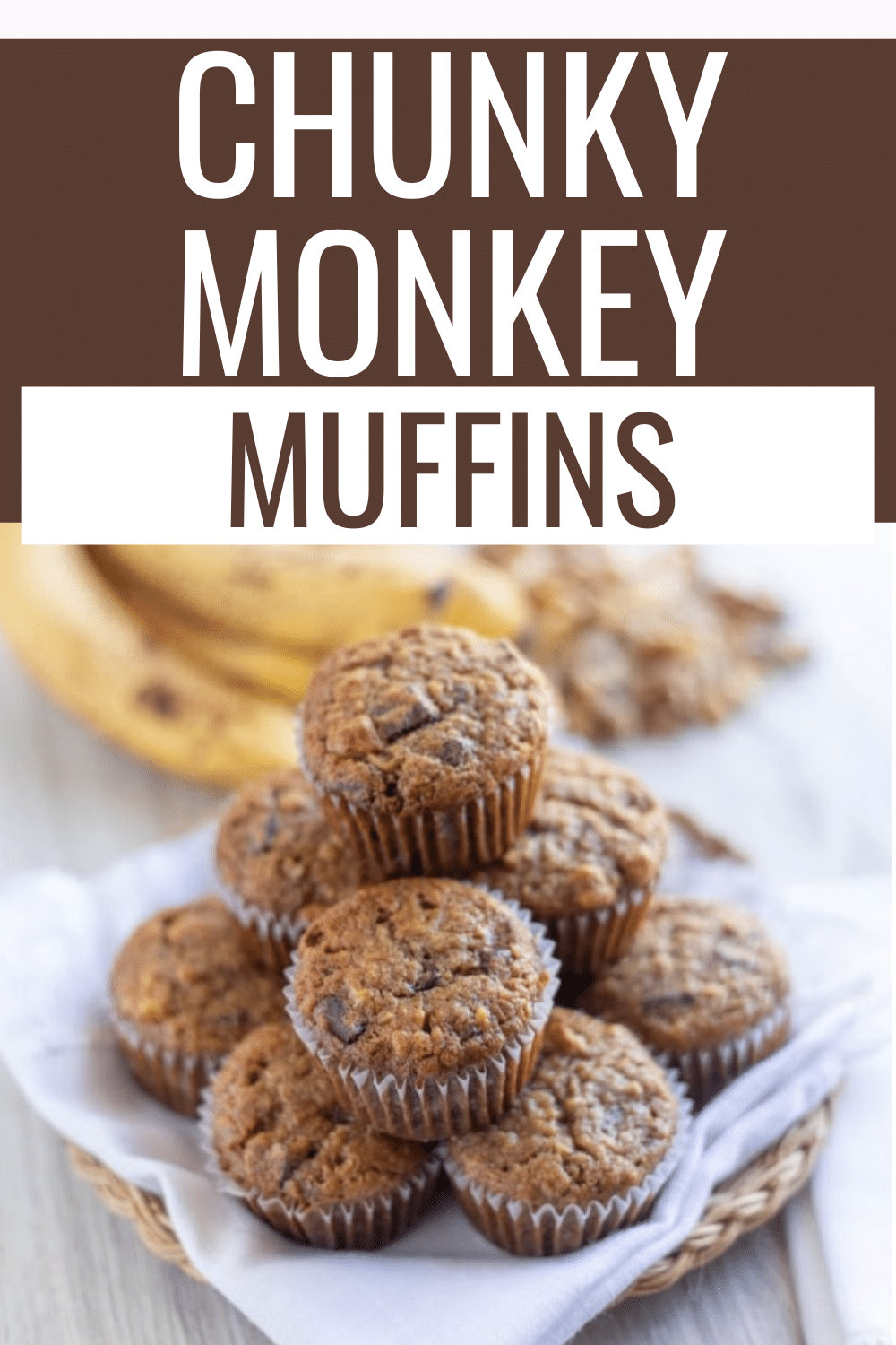 Chunky Monkey Muffins are packed full of bananas, walnuts and chocolate chunks. These are perfect for breakfast, dessert or a snack. #muffins #chunkymonkey #breakfast via @wondermomwannab