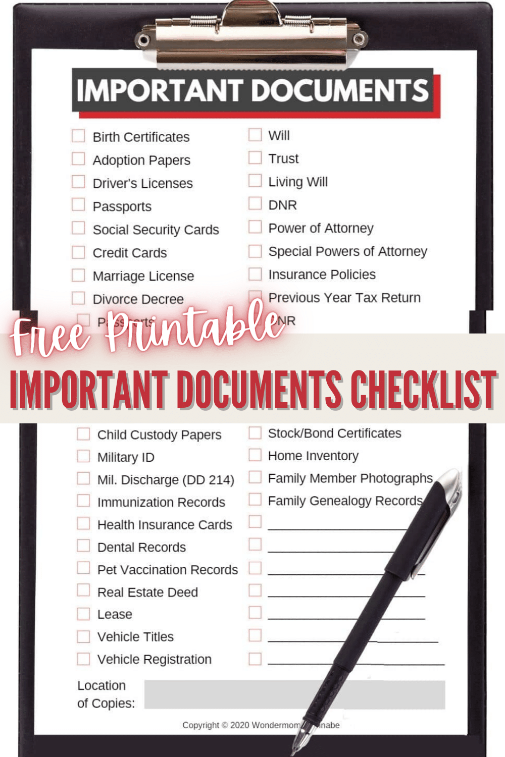 This Important Documents Checklist will help you make sure to have all necessary information on-hand when the unexpected occurs. #emergencypreparedness #printables #checklist via @wondermomwannab