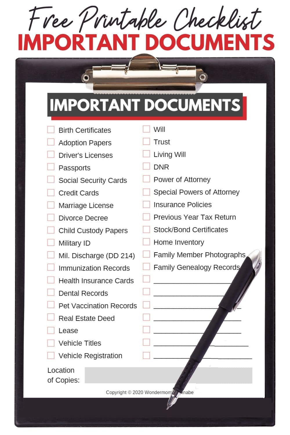 Important Documents Checklist