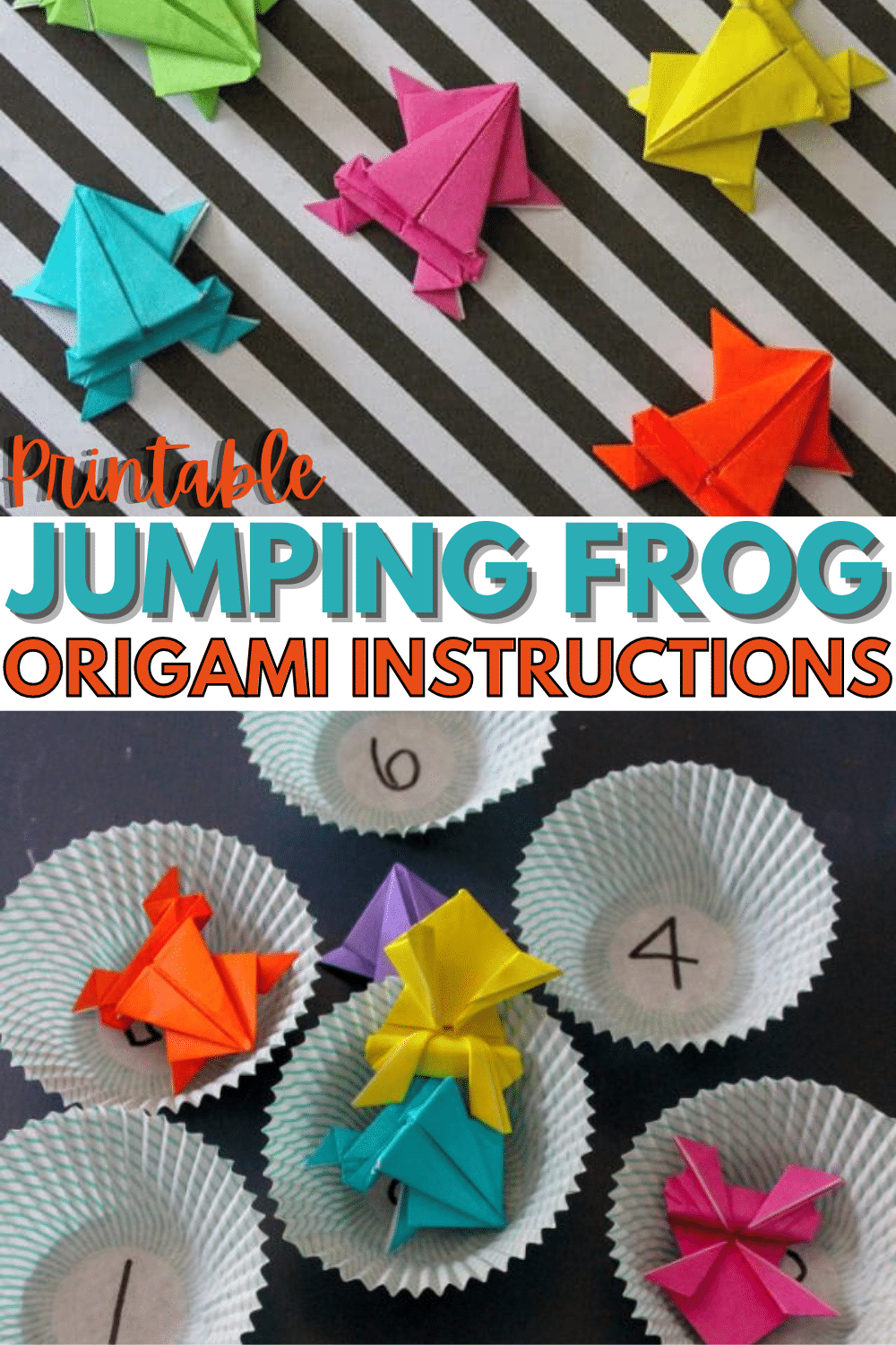 These jumping origami frog instructions are easy to follow and your whole family can have fun playing games with these little paper frogs. #origami #printables #paperfolding via @wondermomwannab