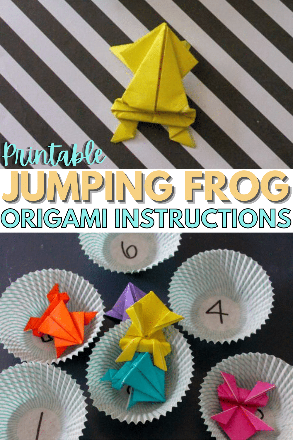 These jumping origami frog instructions are easy to follow and your whole family can have fun playing games with these little paper frogs. #origami #printables #paperfolding via @wondermomwannab