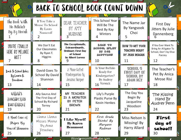 Back to school book countdown printable