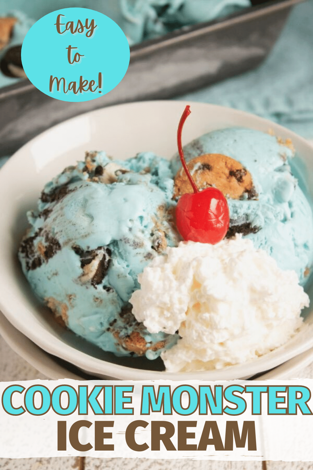 Homemade Cookie Monster Ice Cream is an easy no-churn recipe that is blue and full of cookies. Perfect dessert for birthday parties or a hot summer day. #nochurnicecream #cookiemonster #icecream via @wondermomwannab