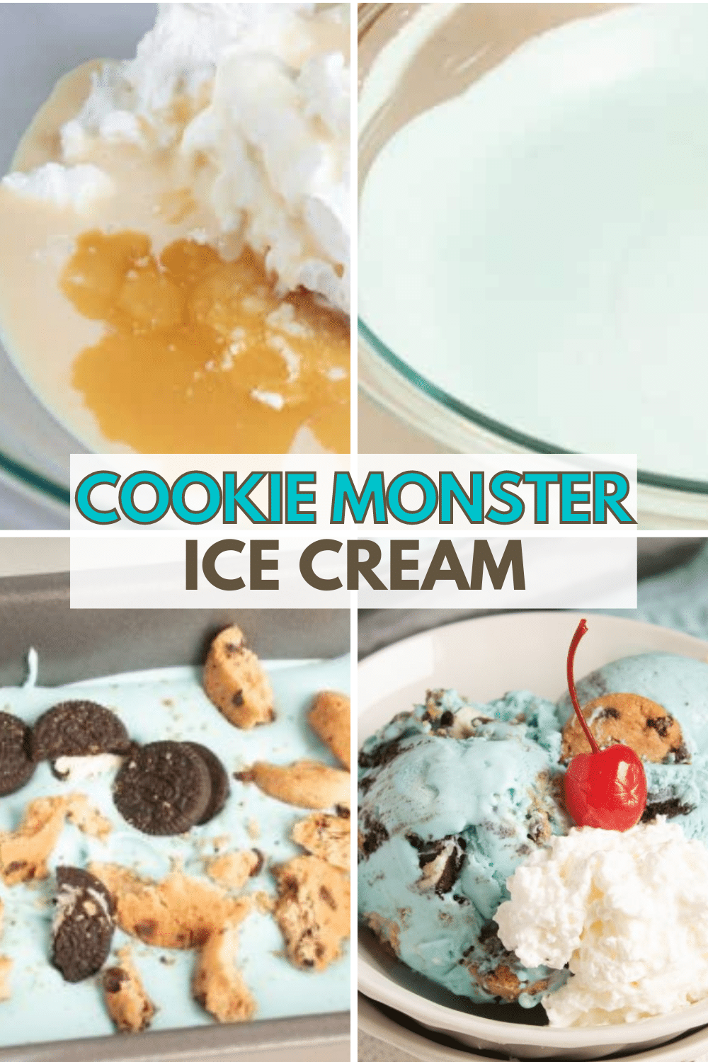 Homemade Cookie Monster Ice Cream is an easy no-churn recipe that is blue and full of cookies. Perfect dessert for birthday parties or a hot summer day. #nochurnicecream #cookiemonster #icecream via @wondermomwannab