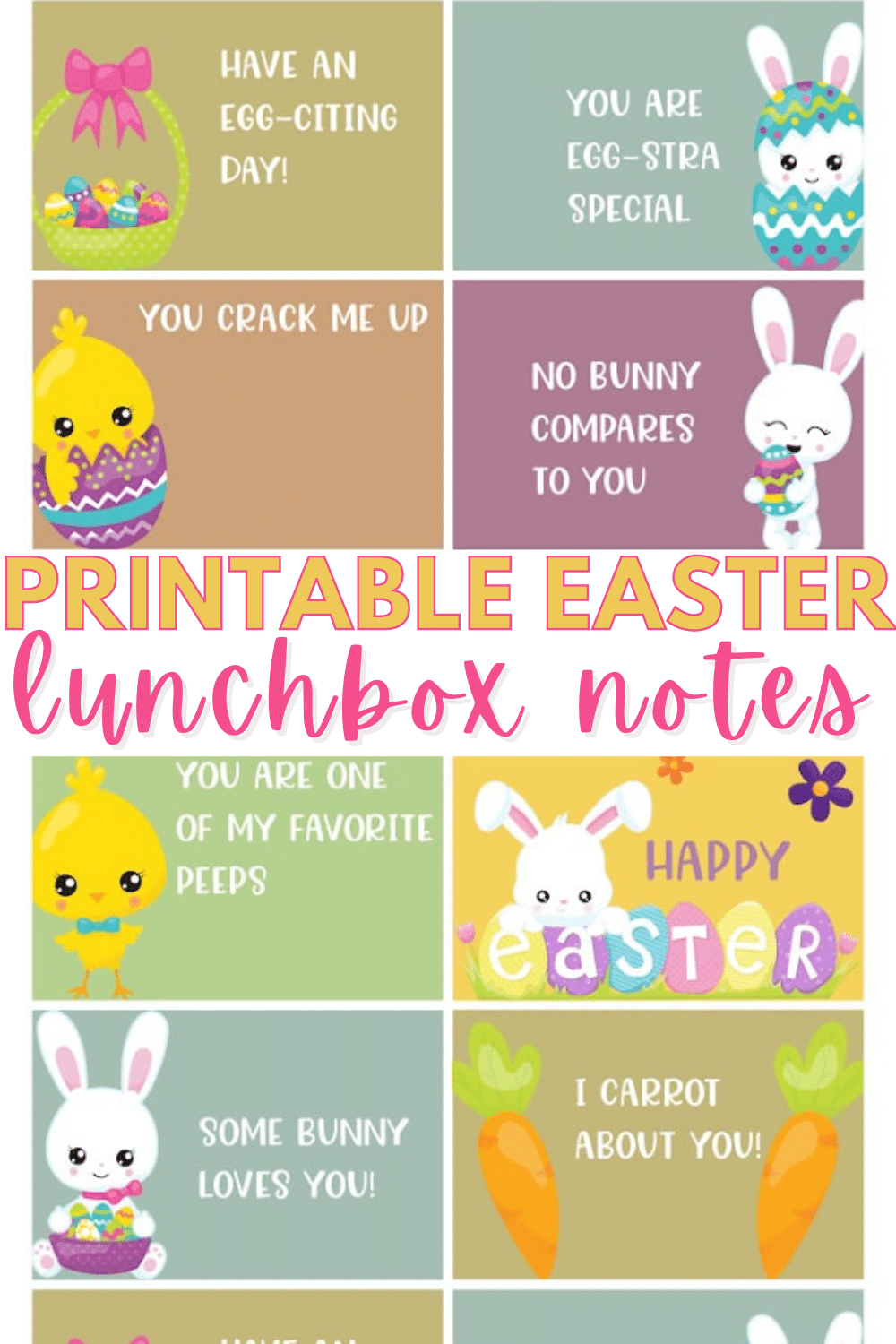 Free printable Easter lunchbox notes are the perfect way to brighten your child's day this spring. Add a printable lunchbox card to their lunch each day! #printables #easter #lunchboxnotes via @wondermomwannab