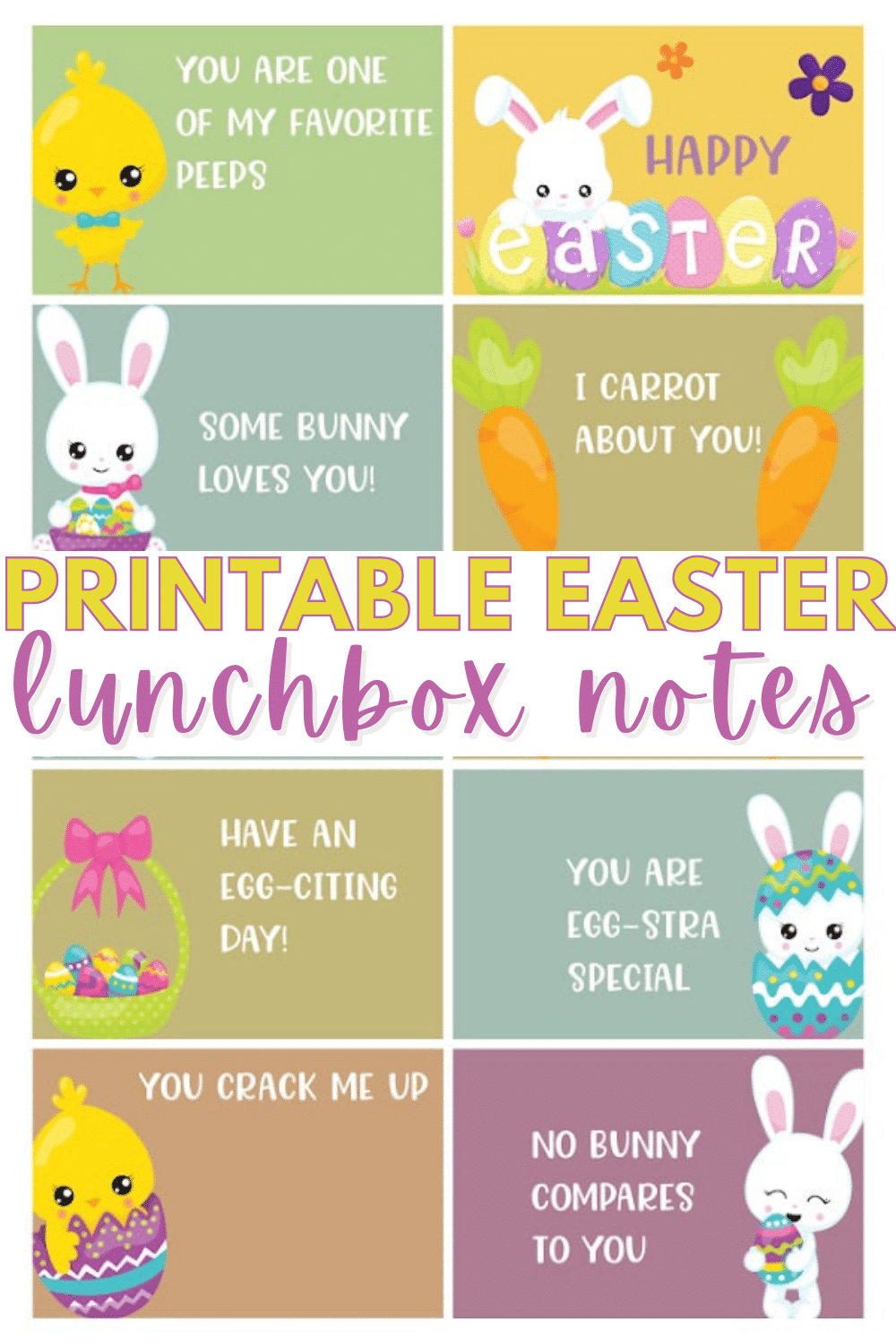 Free printable Easter lunchbox notes are the perfect way to brighten your child's day this spring. Add a printable lunchbox card to their lunch each day! #printables #easter #lunchboxnotes via @wondermomwannab