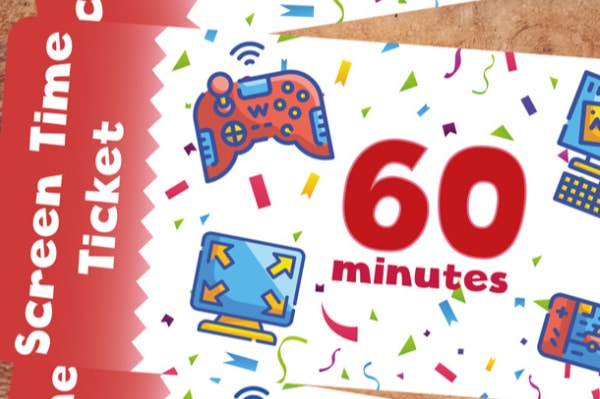 printable screen time tickets for 60 minutes for children