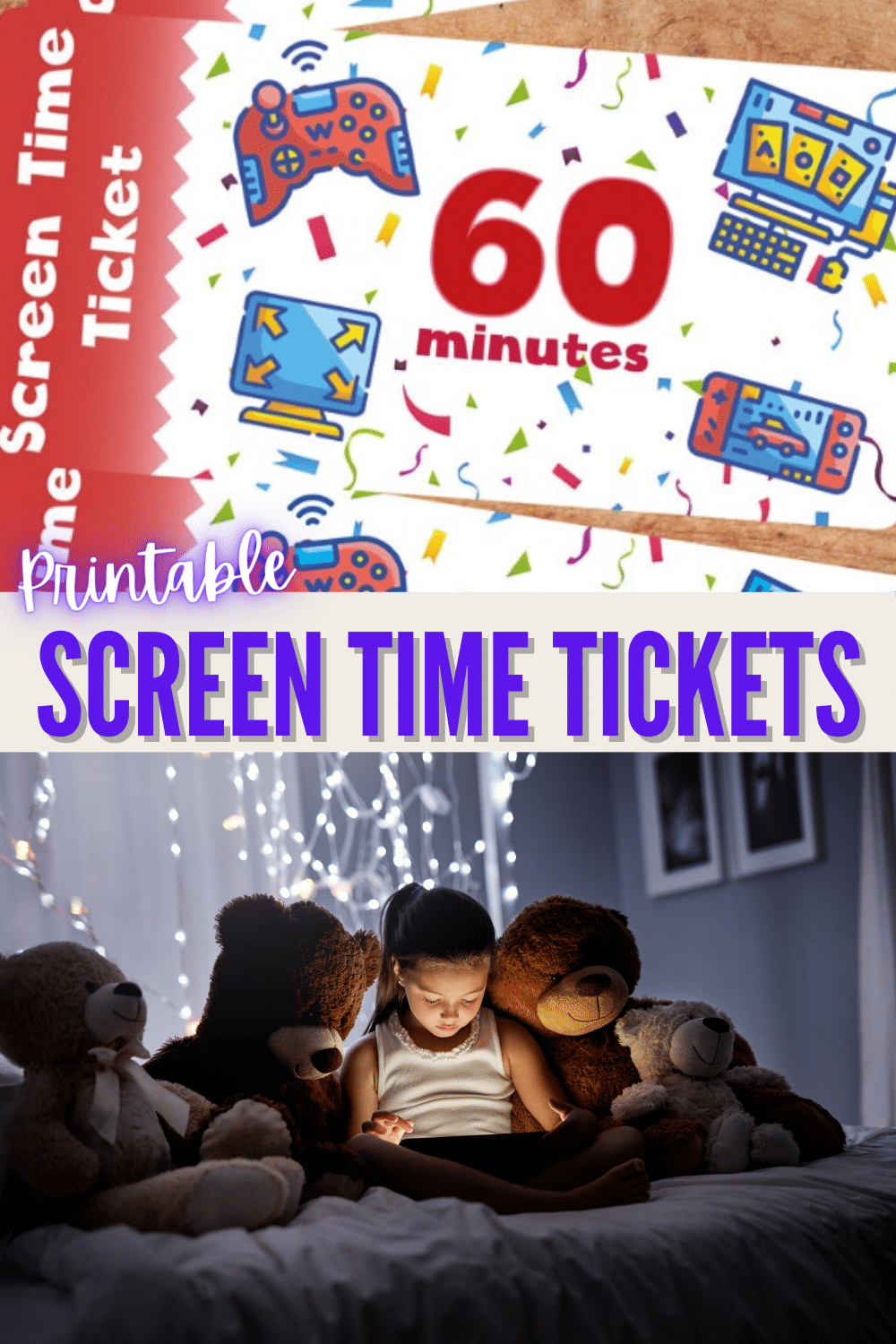 Printable screen time tickets are the perfect way to help monitor how much technology time your kids are getting each day. Use as a reward or chore system. #screentime #technologytime #printables via @wondermomwannab