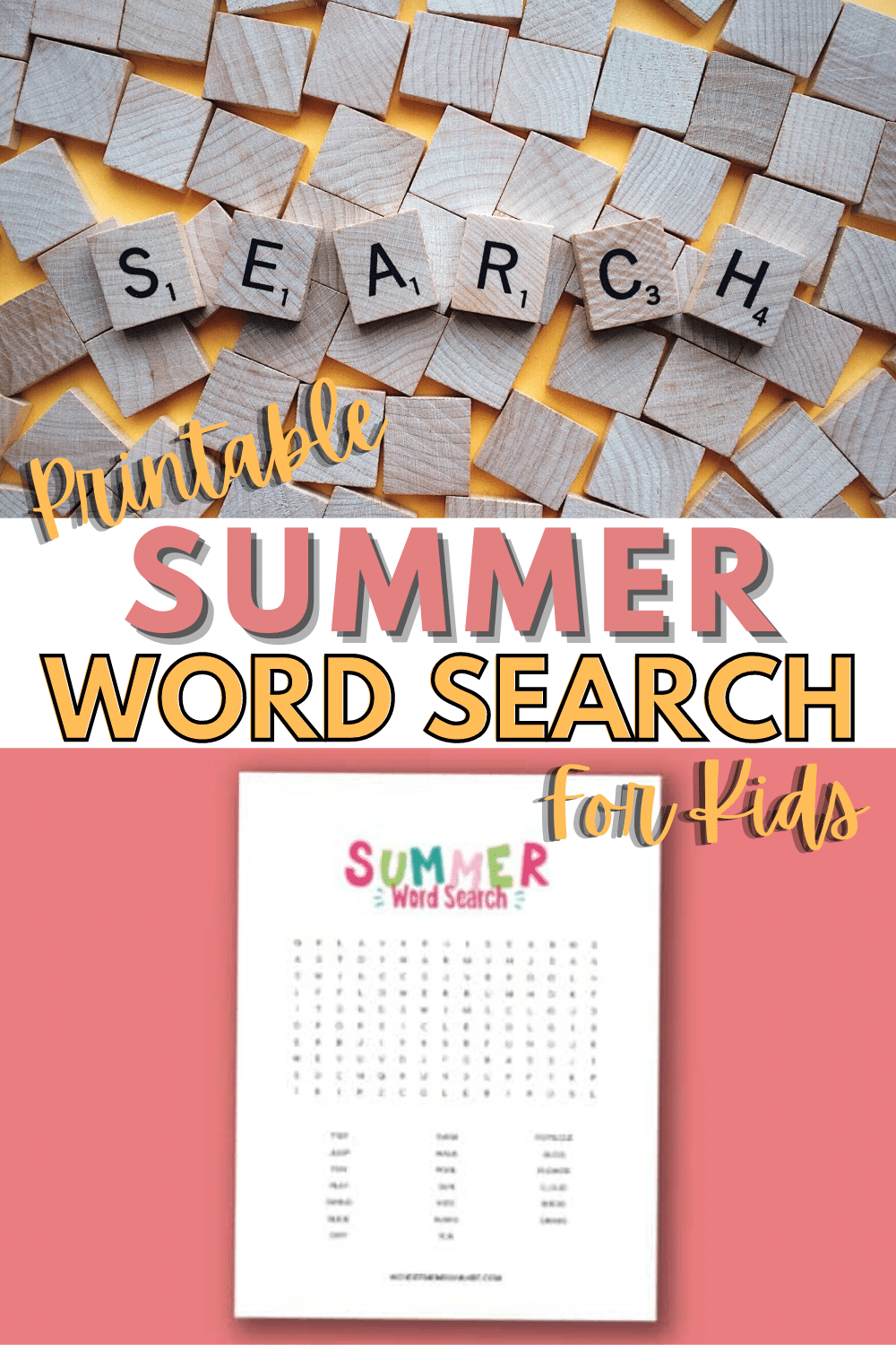 This printable summer word search for kids is summer-themed, fun and educational. A great activity for kids to keep them busy on a hot summer day. #wordsearch #printables #activitiesforkids #summer via @wondermomwannab