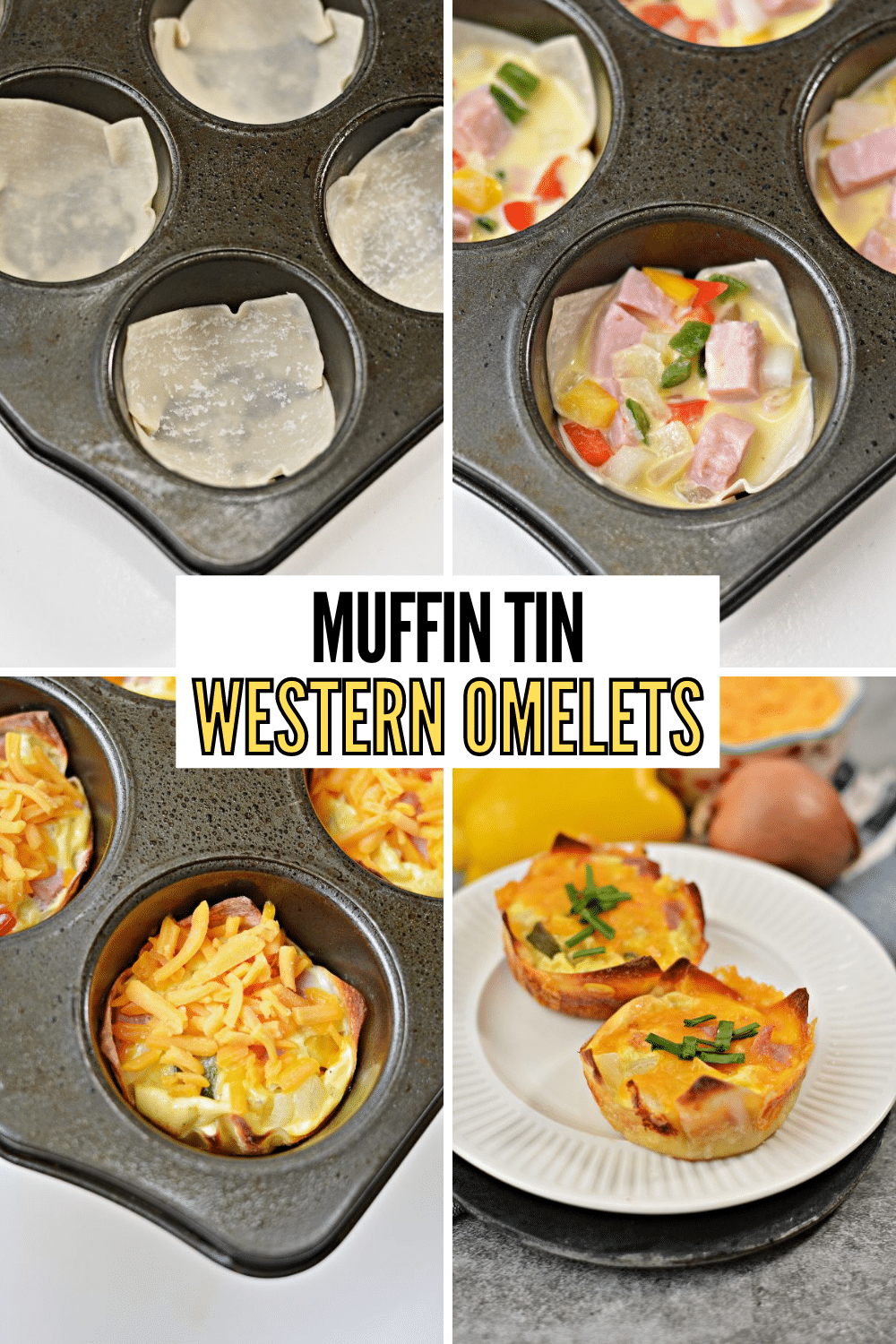 Muffin Tin Western Omelets are a quick and easy breakfast recipe that also works great for brunch or dinner. This recipe is easy to double for a crowd. #omelets #muffintinrecipes #breakfast via @wondermomwannab