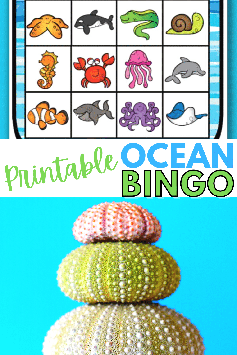 This printable ocean bingo game is great for tropical themed parties. Six unique bingo cards make this a great kids activity. #bingo #printables #ocean via @wondermomwannab