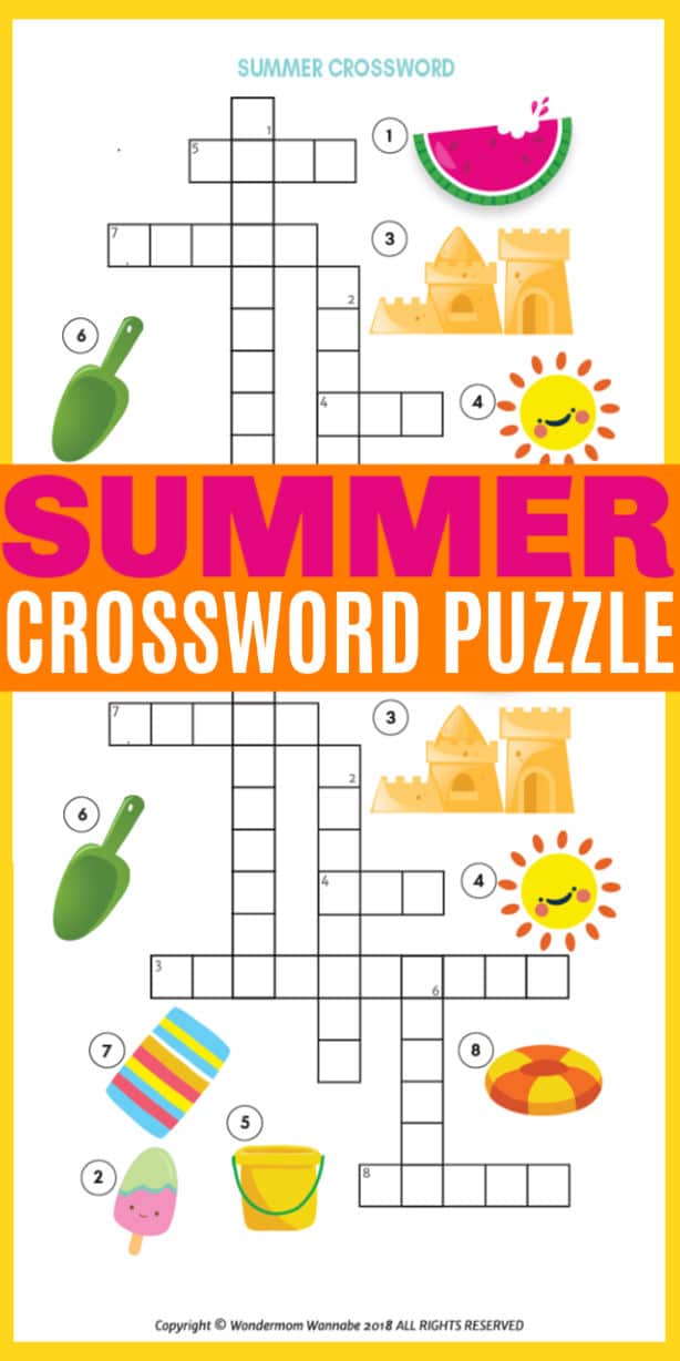 This printable summer crossword puzzle for kids is perfect for hot summer days when going outdoors isn't an option. Easy puzzle that kids will love. #crosswordpuzzles #printables #summer via @wondermomwannab
