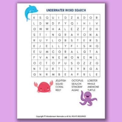 Under the Sea Word Search for Kids