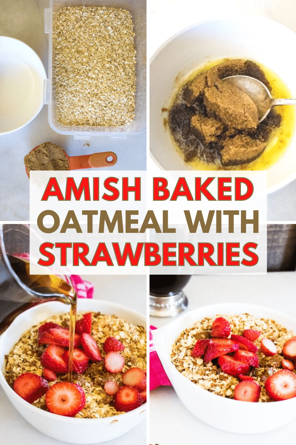 Amish Baked Oatmeal Topped with Strawberries is a delicious recipe for breakfast or brunch. It also only has 5 ingredients and is very simple to make. #oatmeal #amishrecipe #breakfast #strawberries via @wondermomwannab