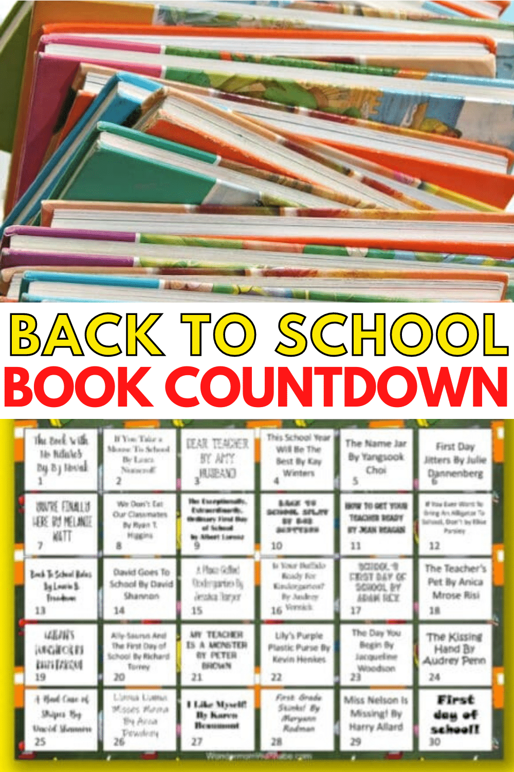 This printable back to school book countdown calendar is perfect for children starting kindergarten. Reading books about school will make them feel at ease. #reading #printables #backtoschool via @wondermomwannab