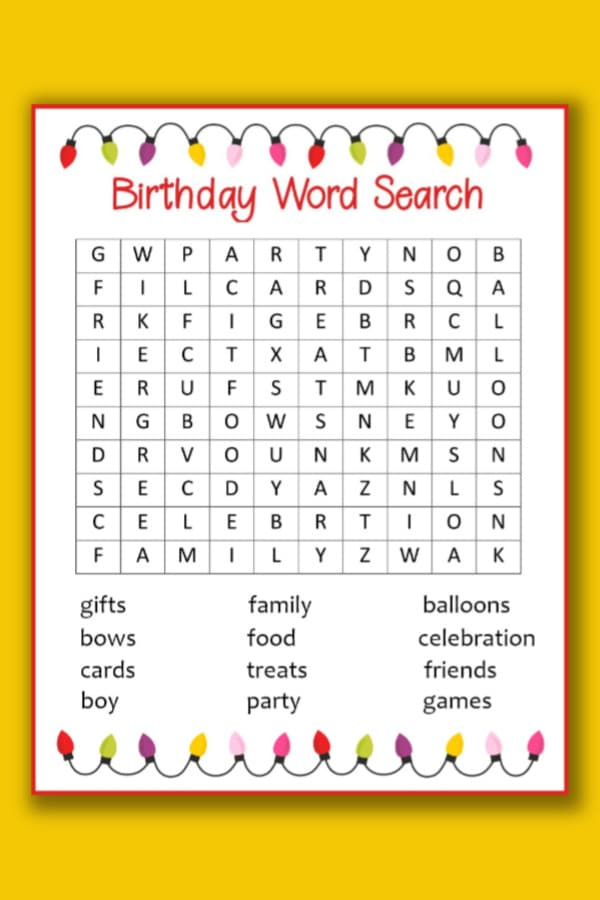 Birthday Word Search