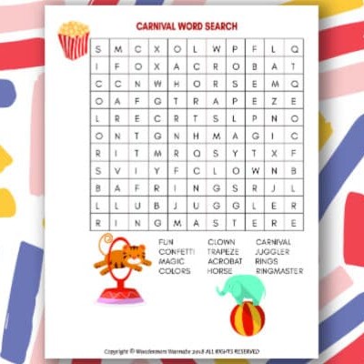printable Carnival Word Search for Kids