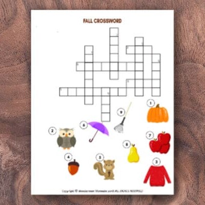 Fall Crossword Puzzle for Kids