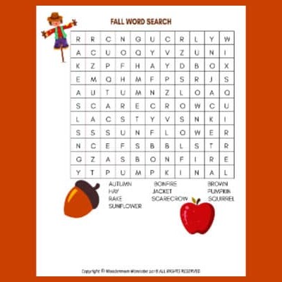 Fall Word Search for Kids