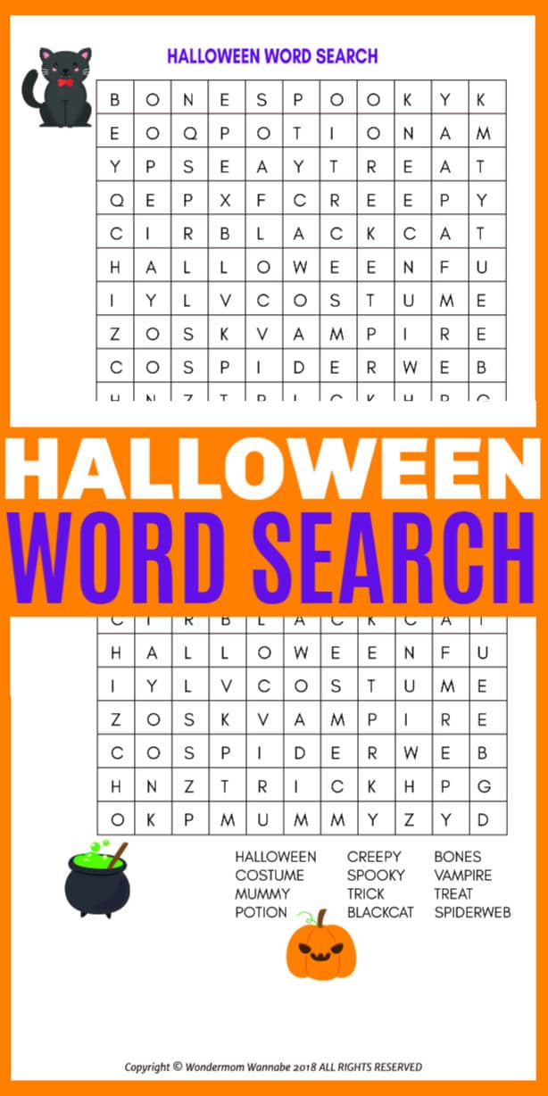 printable Halloween Word Search for Kids