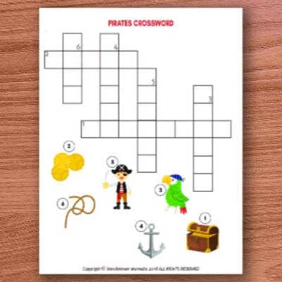 printable pirates crossword puzzle for kids