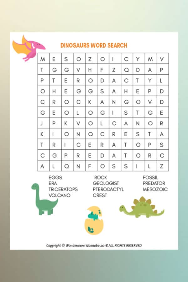 printable dinosaur word search for kids