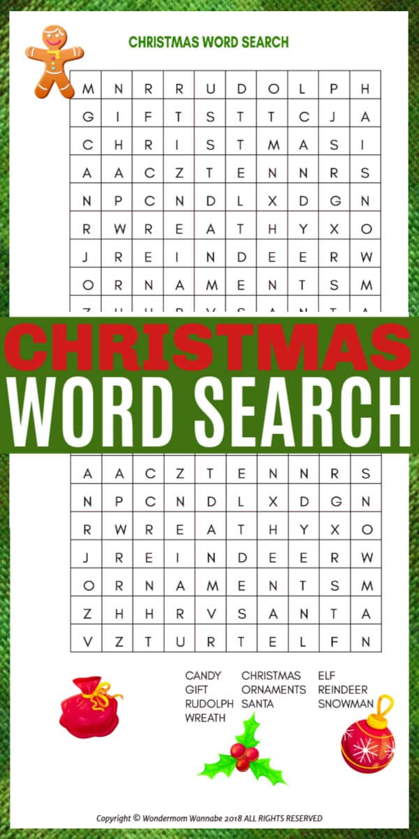 A colorful and fun printable Christmas Word Search for Kids is a great activity for kids to complete at home or at school for holiday parties. #wordsearch #printables #Christmas via @wondermomwannab