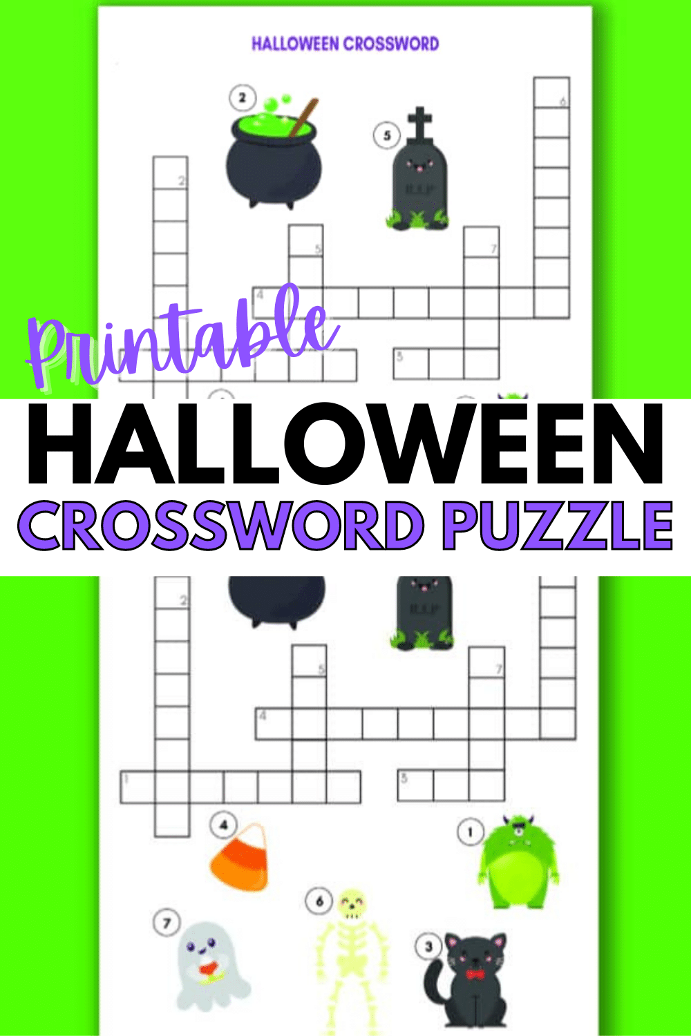 A printable Halloween crossword puzzle is great for school, fall parties or just for fun at home. Crossword puzzles are a great activity for kids. #crosswordpuzzle #halloween #printables via @wondermomwannab