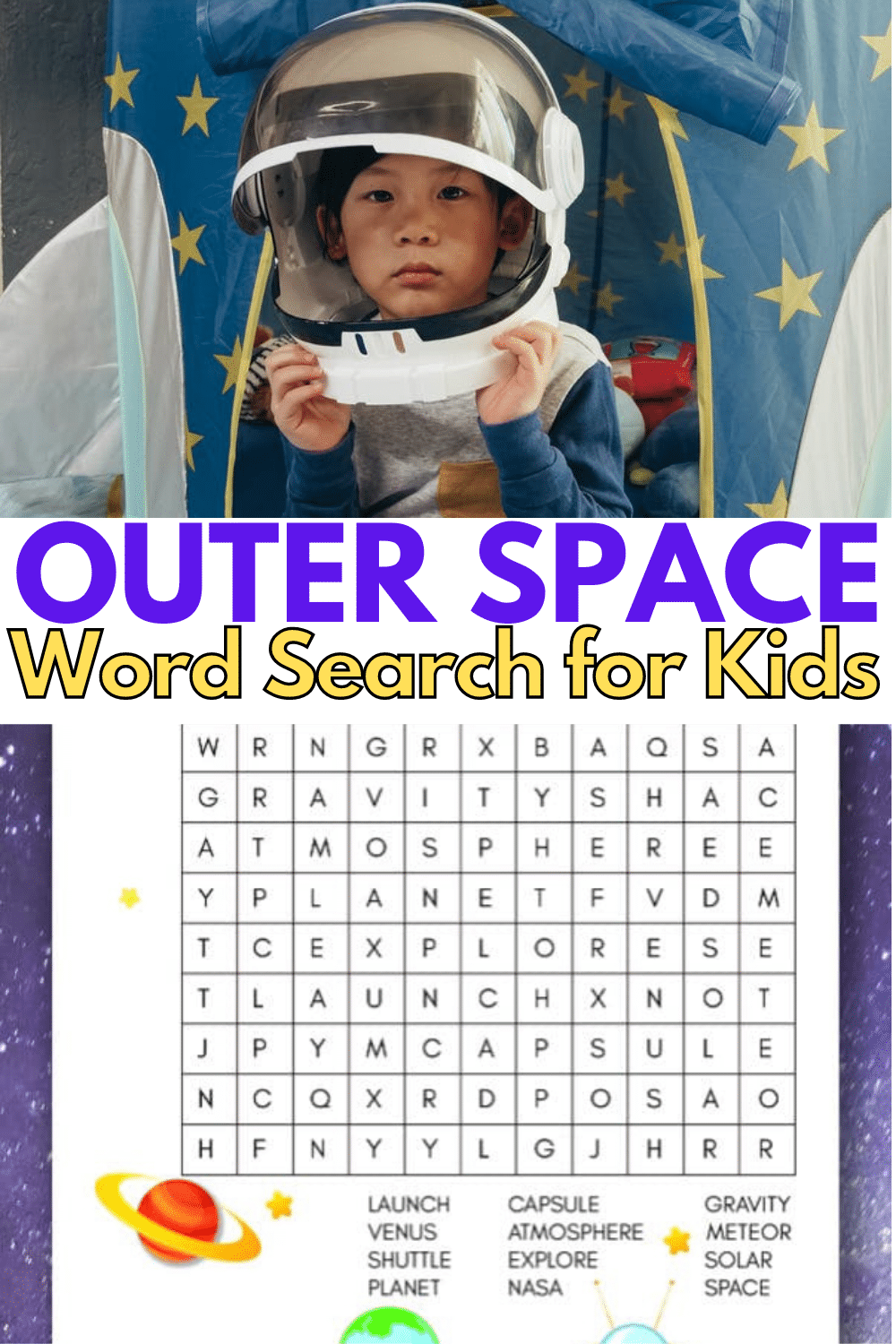 This printable outer space word search for kids is a fun and educational way for children to learn words about space and our galaxy. #outerspace #wordsearch #printables via @wondermomwannab