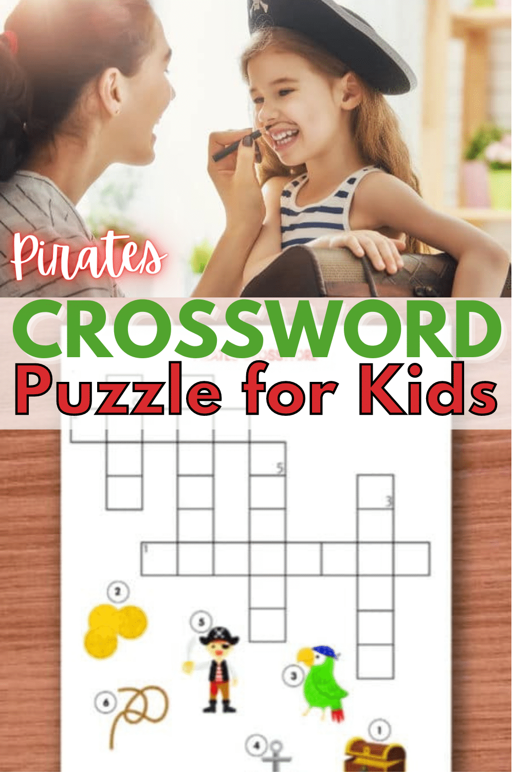 A pirates crossword puzzle for kids is the perfect printable activity for pirate-themed parties and summer celebrations. Pirate loving kids will enjoy this. #pirates #printable #crosswordpuzzles via @wondermomwannab