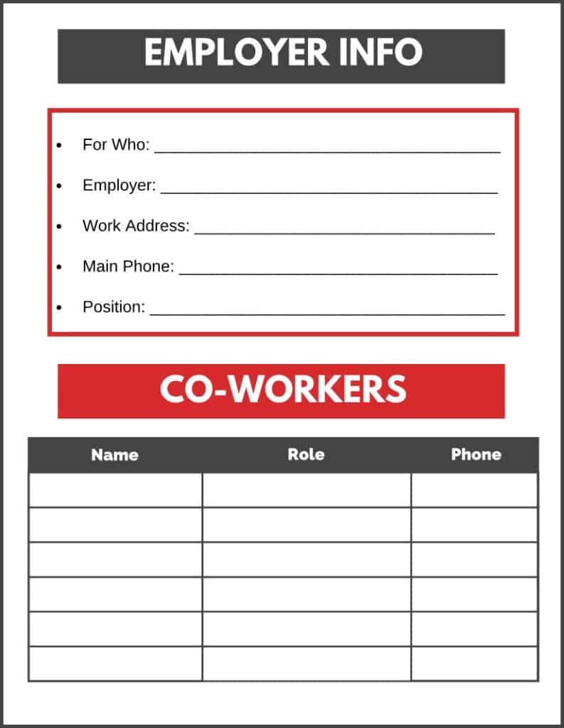 printable emergency form for employer info