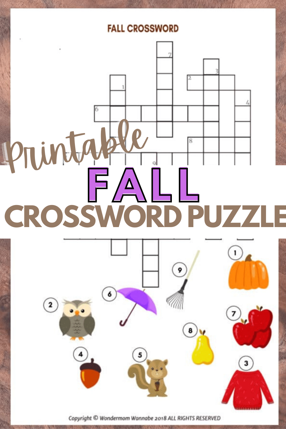 This printable fall crossword puzzle for kids is a fun educational activity that children in elementary school will enjoy. #fall #crosswordpuzzle #printables via @wondermomwannab