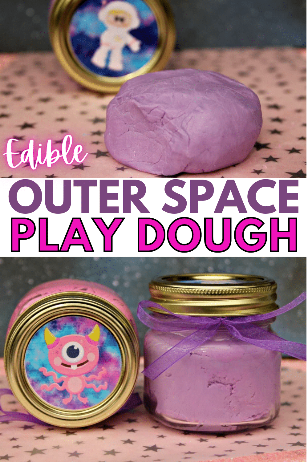 This Edible Outer Space Play Dough recipe is taste-safe and simple to make with only 2 or 3 ingredients. Young kids will love playing with this play dough. #playdough #edibleplaydough #activitesforkids via @wondermomwannab