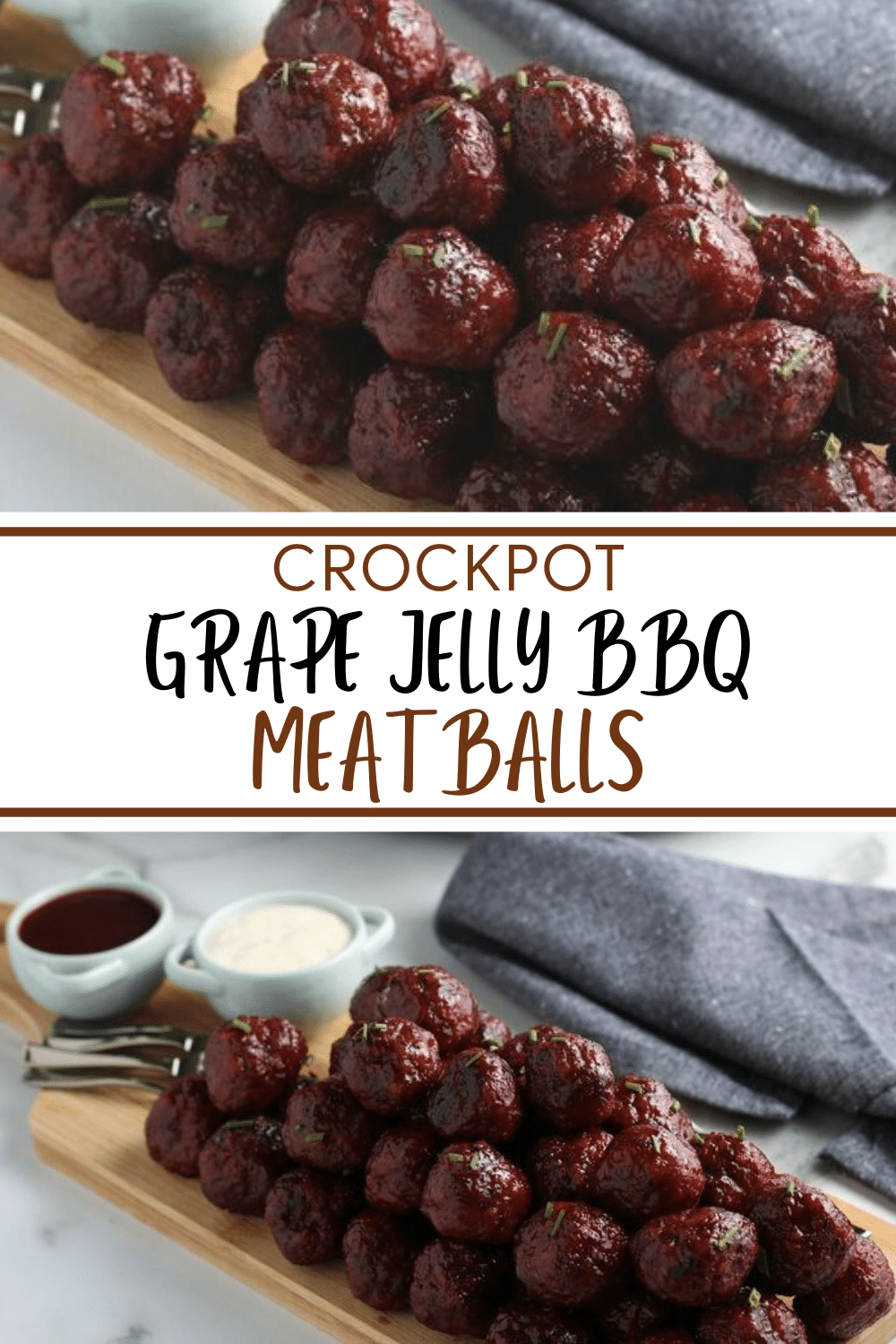 Crockpot Grape Jelly BBQ Meatballs are a simple appetizer with only 3 ingredients. This is a slow cooker party recipe everyone will love. #meatballs #easyappetizers #crockpot via @wondermomwannab