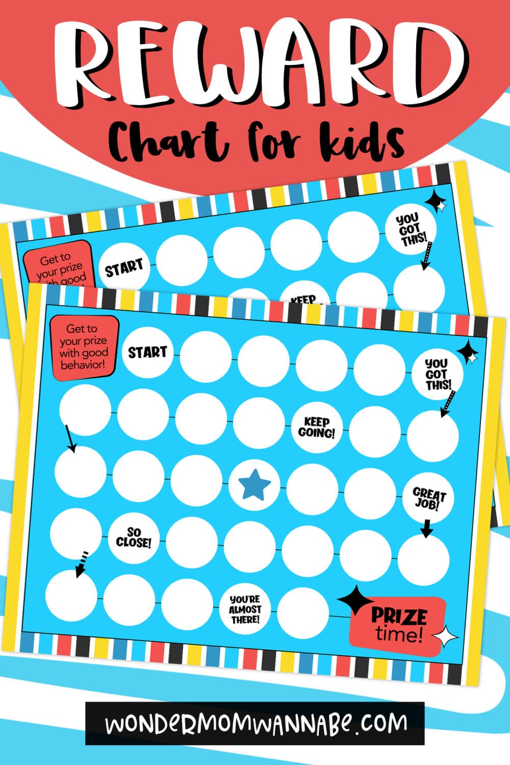 This printable reward chart for kids can be used in many ways and is a great tool to help kids improve behavior and reach goals. #printables #rewardcharts #printablesforkids #rewardchartprintable via @wondermomwannab