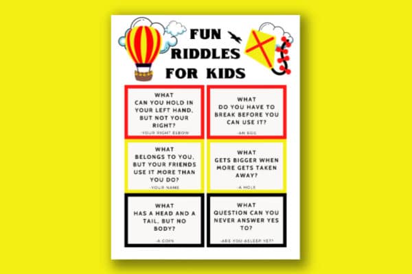 printable riddles for kids on a yellow background