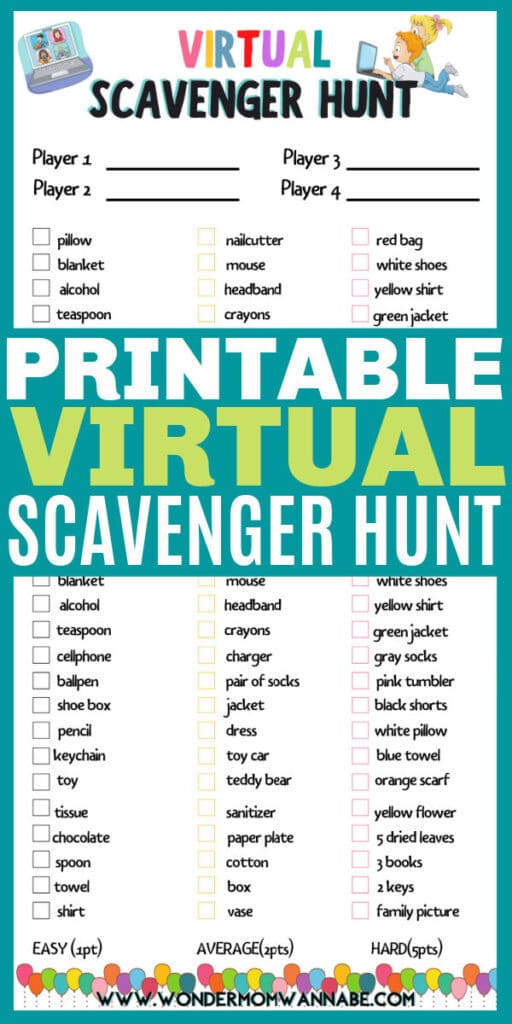 printable Virtual Scavenger Hunt