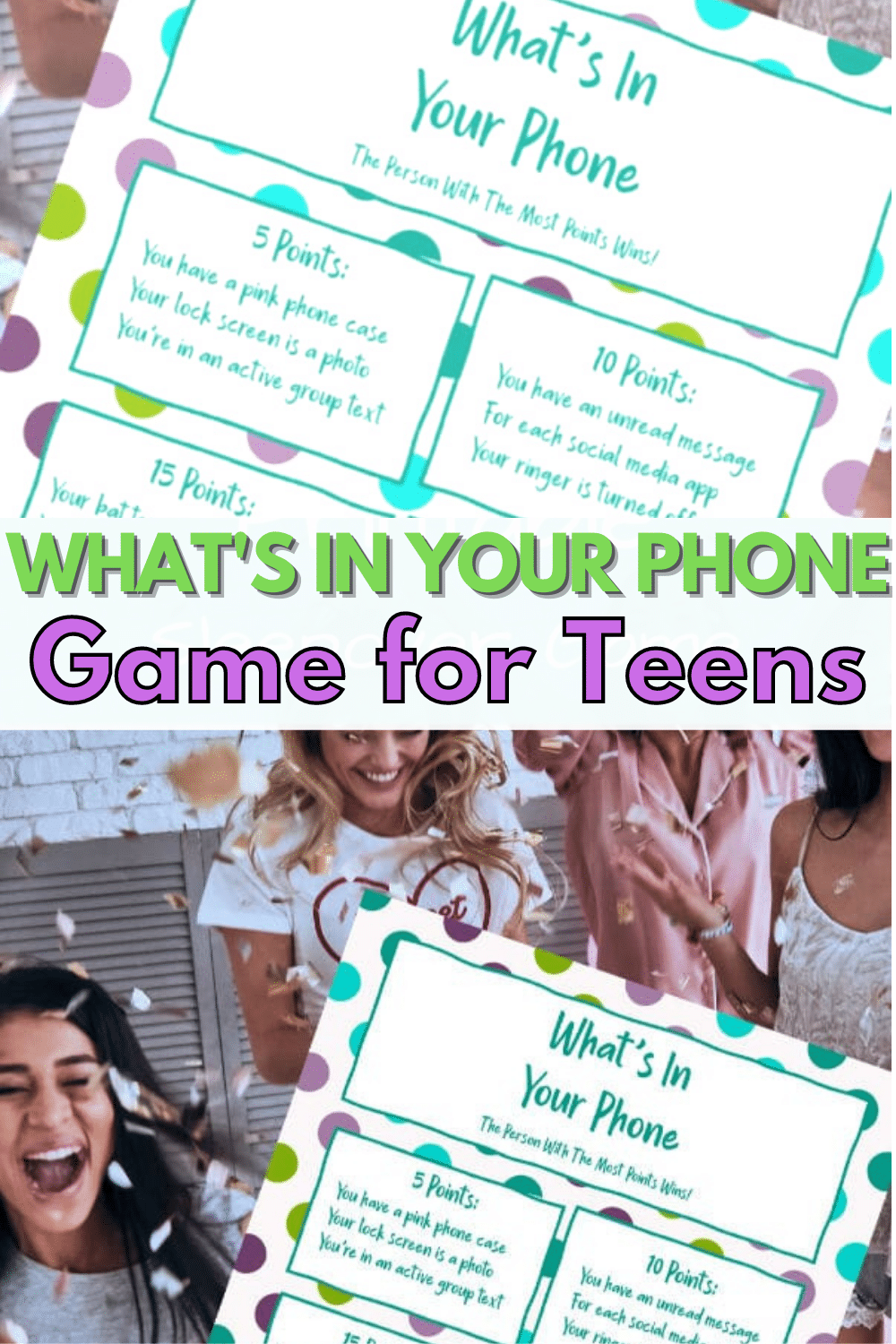 This printable What's In Your Phone Game is perfect for your daughter's tween or teen sleepovers & slumber parties. An easy game they'll love. #printables #teengames #slumberparties via @wondermomwannab