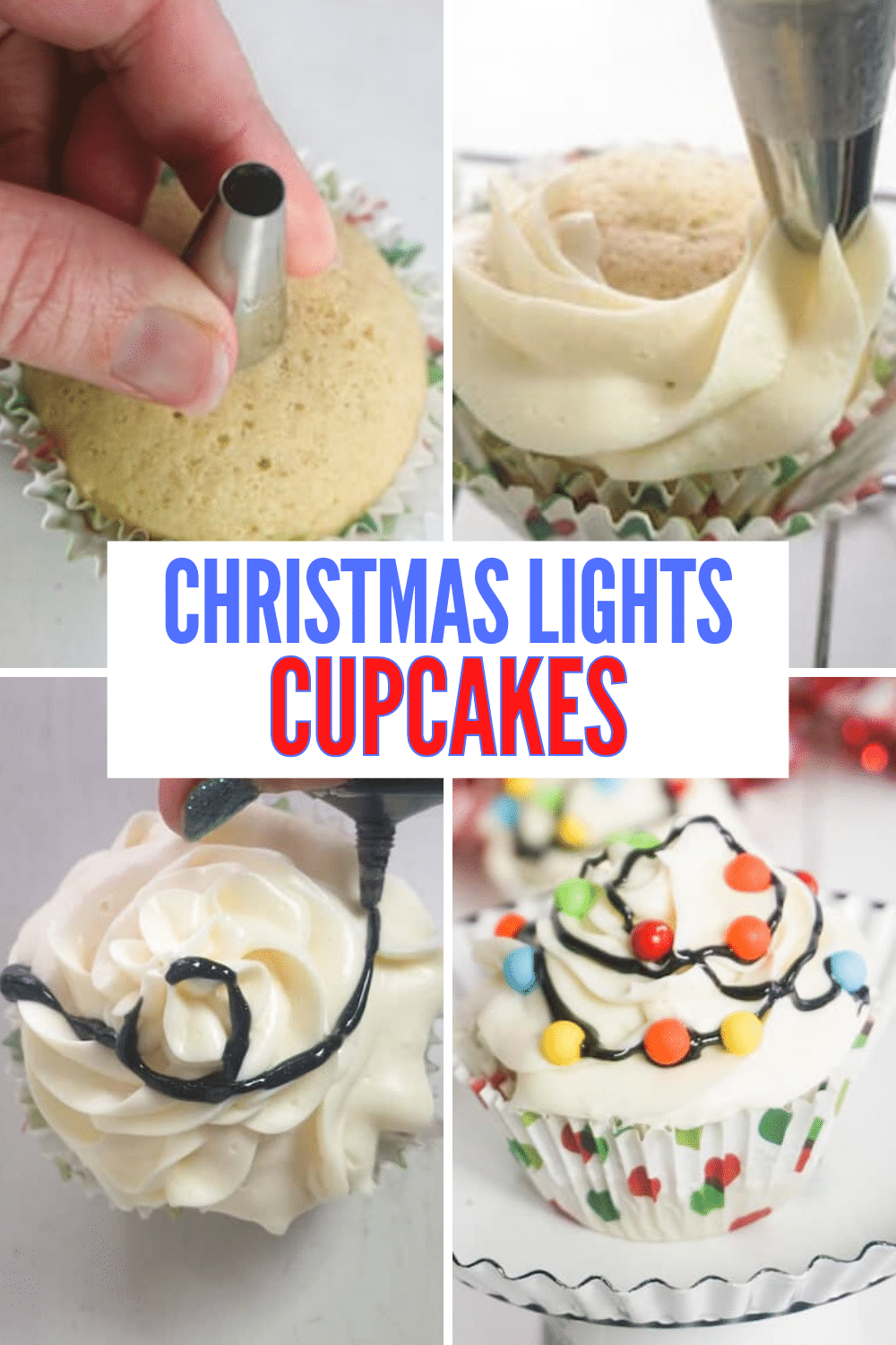 I love how quickly these easy Christmas Lights Cupcakes came together. They're literally about the easiest Christmas cupcakes you can make! #christmascupcakes #christmaslightscupcakes via @wondermomwannab