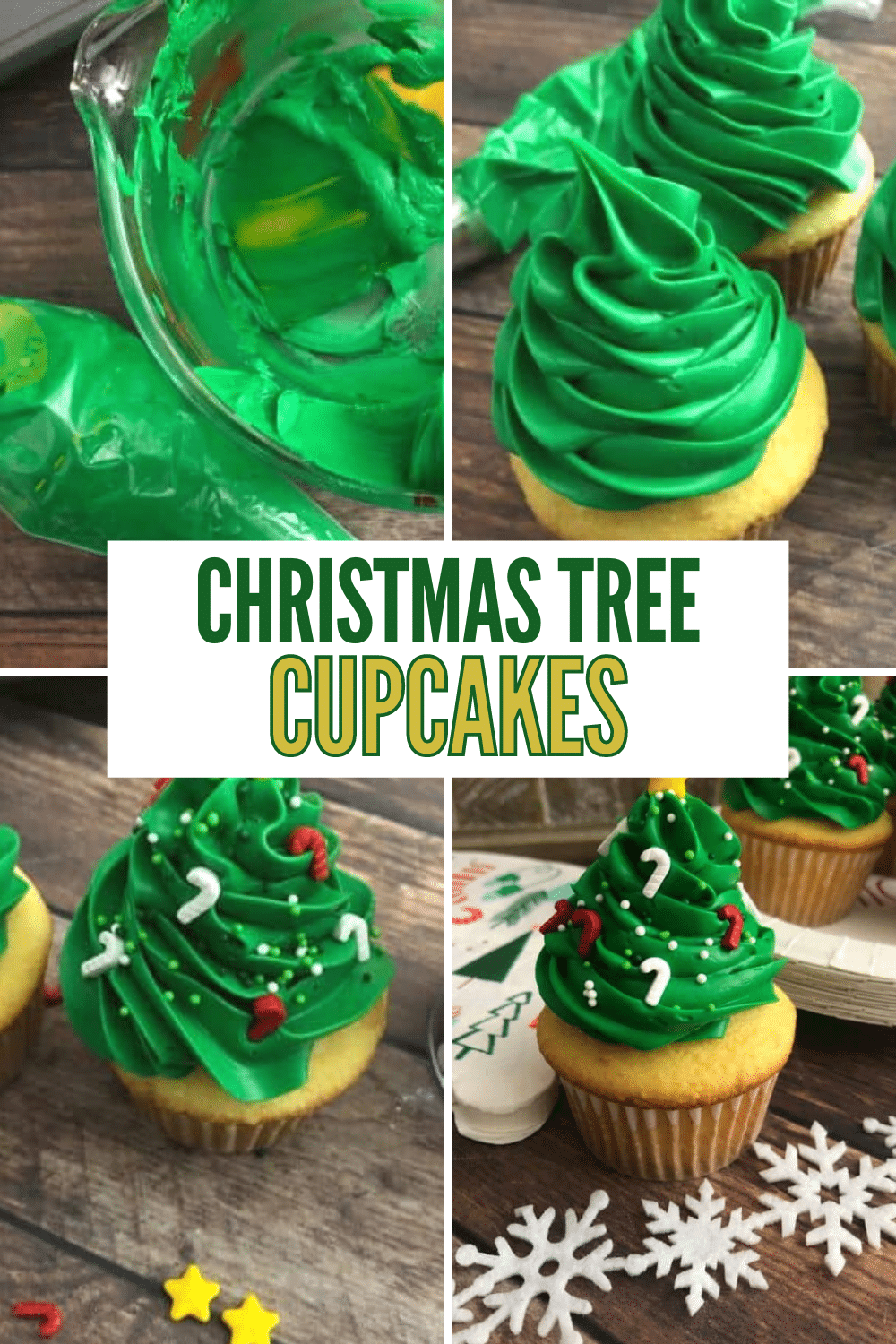 These Easy Christmas Tree Cupcakes are a delicious treat and adorable party decoration all in one! Why not dress up your dessert table with these standout desserts! #christmas #cupcakes #christmastree #recipe via @wondermomwannab