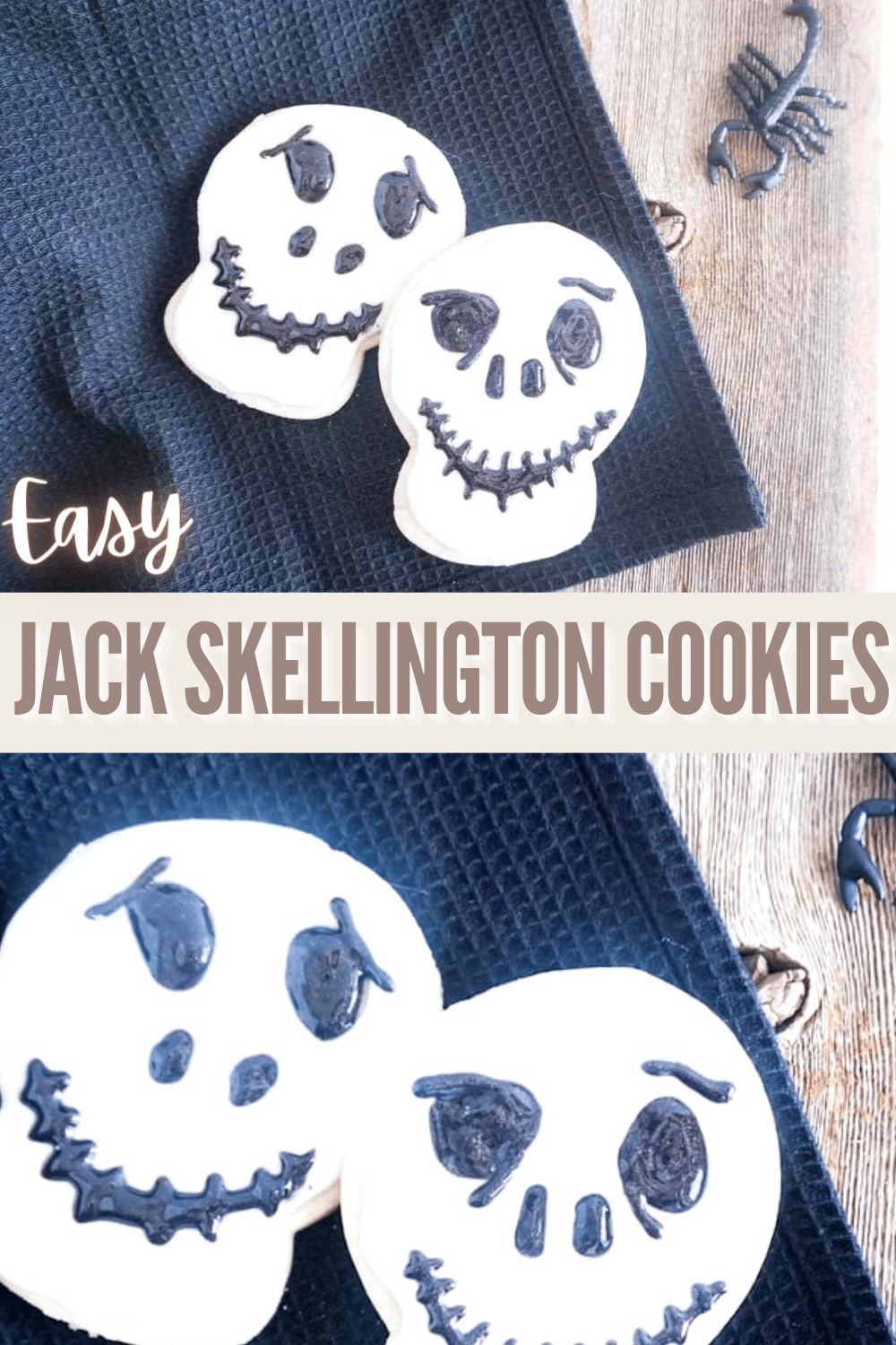These easy Jack Skellington cookies are so simple, but really fun. And, the best part, there are plenty to go around to share on Halloween--or Christmas. #jackskellington #cookierecipe #halloween #christmas via @wondermomwannab