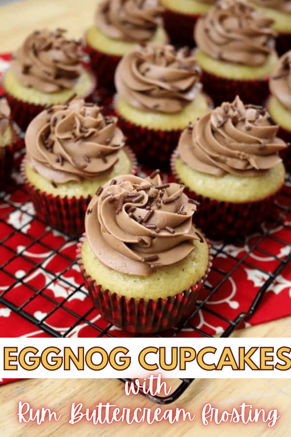 If you like eggnog, you are going to love these Eggnog Cupcakes with Rum Buttercream Frosting. You can eat your calories, rather than drink them! #eggnog #cupcakes #rumbuttercreamfrosting #christmas via @wondermomwannab