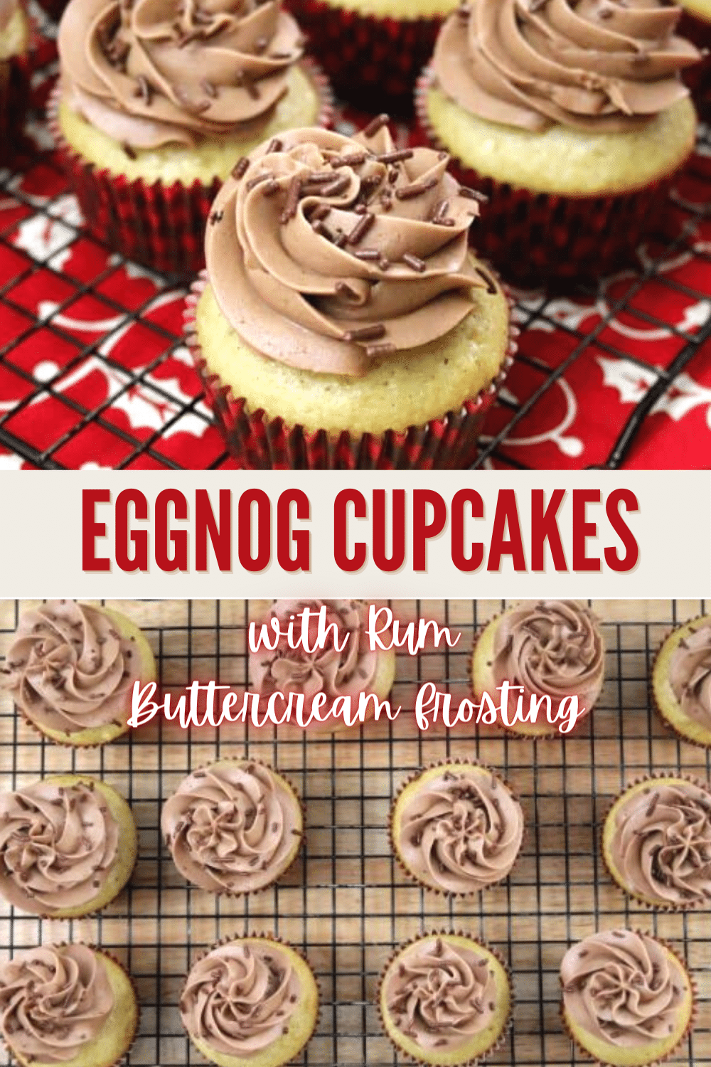 If you like eggnog, you are going to love these Eggnog Cupcakes with Rum Buttercream Frosting. You can eat your calories, rather than drink them! #eggnog #cupcakes #rumbuttercreamfrosting #christmas via @wondermomwannab