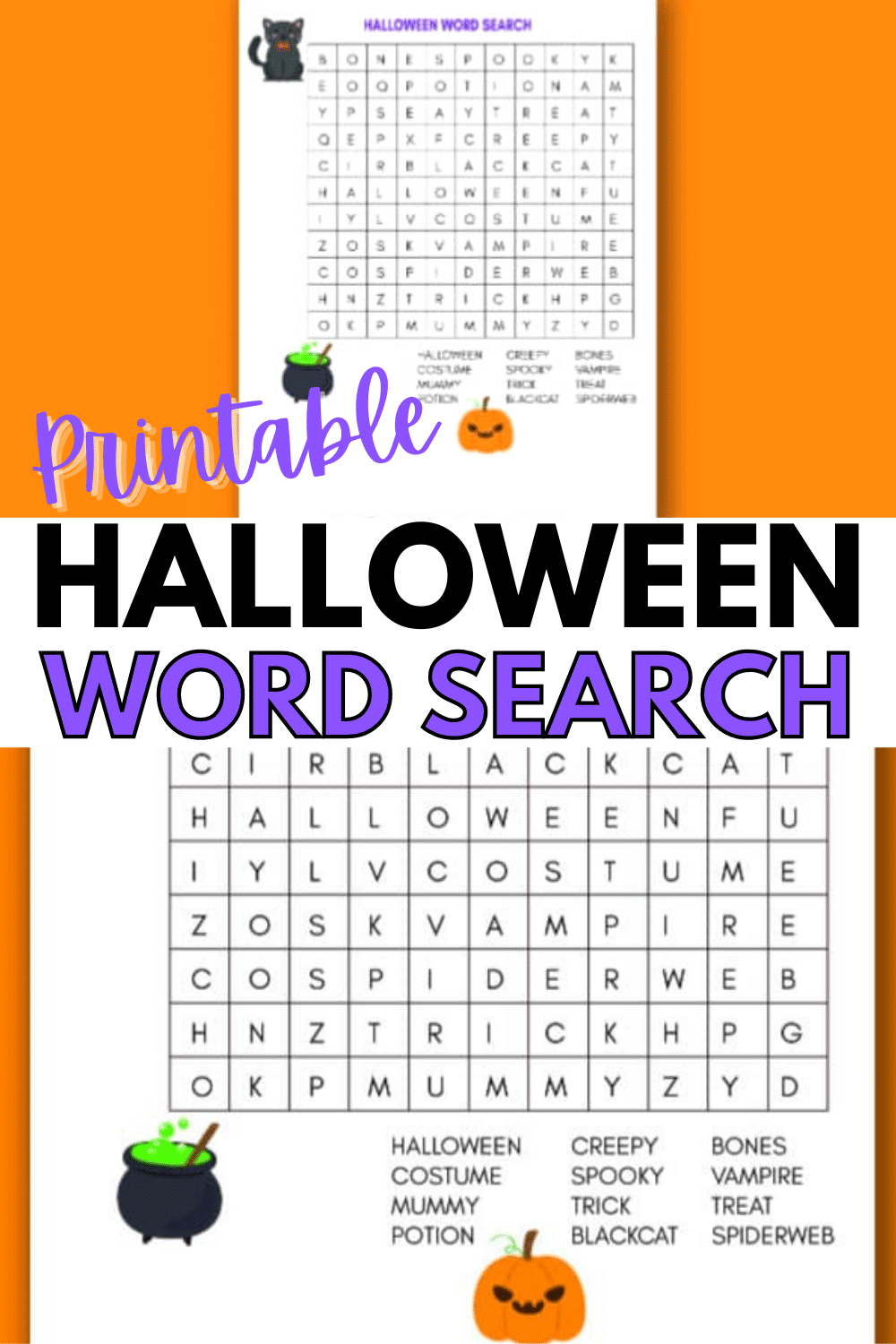 A printable Halloween word search for kids is a great activity for children for home or even for school Halloween and fall parties. #halloween #wordsearch #printables via @wondermomwannab