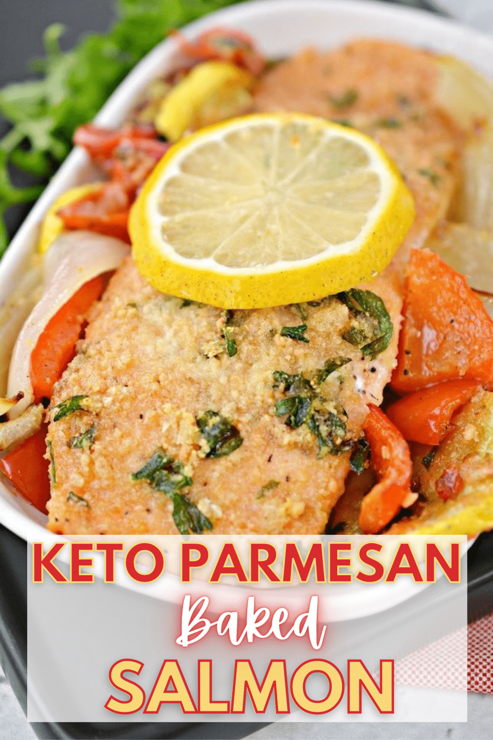 Keto Parmesan Crusted Baked Salmon is an easy and delicious sheet pan dinner the whole family will love. A low-carb friendly one-pan meal. #salmon #keto #sheetpandinner via @wondermomwannab