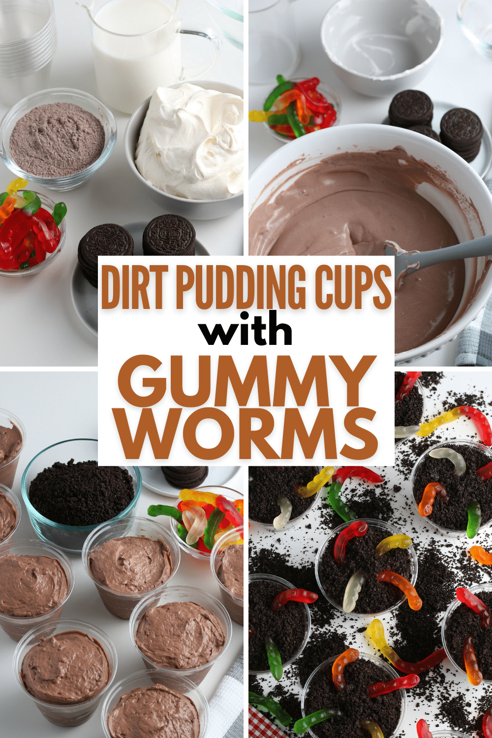 Dirt Pudding Cups with Gummy Worms are a fun snack for children and easy enough that they can help you make the treats. #puddingcups #dirtpudding #snacks via @wondermomwannab