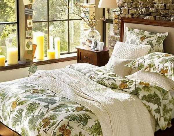 leaves on the bedding in a bedroom as one of the bed linen tips tricks for a pretty bedroom