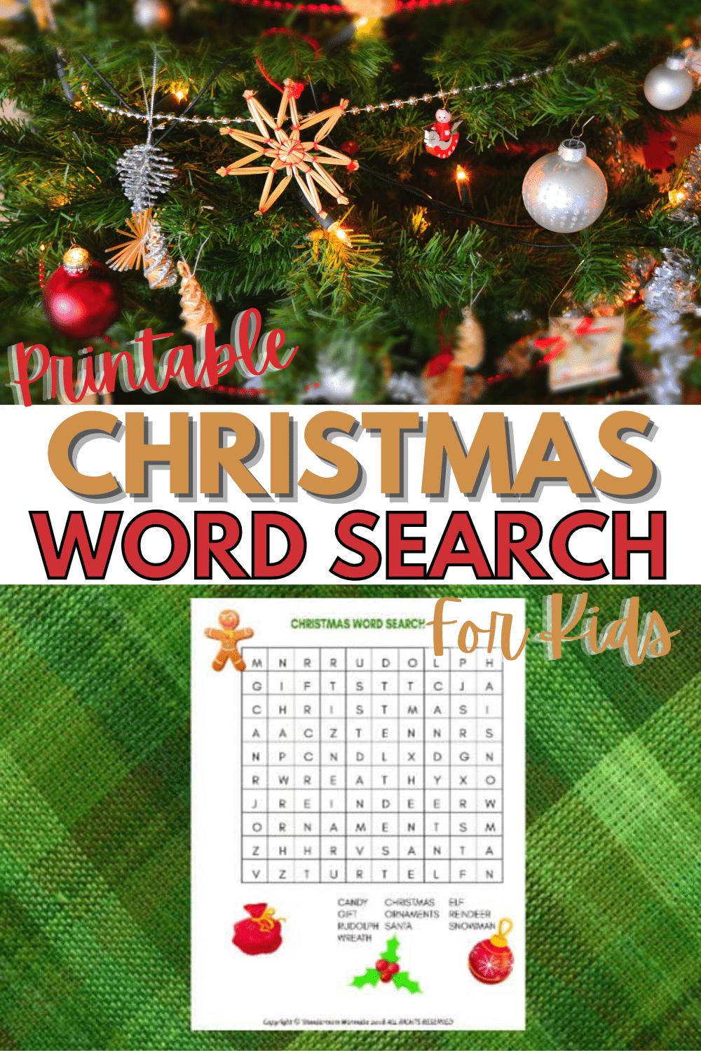 A colorful and fun printable Christmas Word Search for Kids is a great activity for kids to complete at home or at school for holiday parties. #wordsearch #printables #Christmas via @wondermomwannab