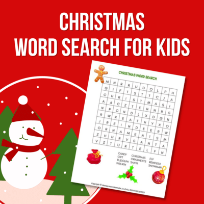 Christmas word search for kids. Great activity to keep children entertained during the holiday season and boost their vocabulary skills.
